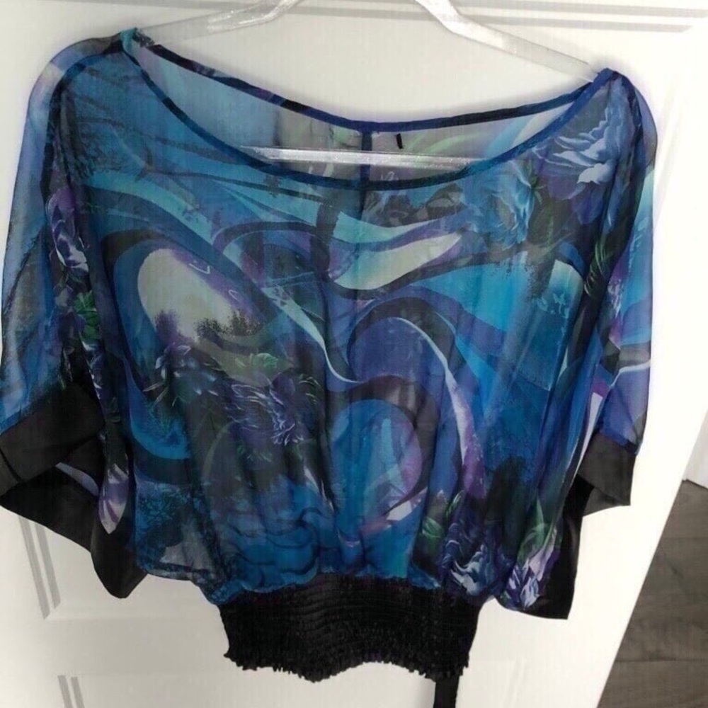 BLUE TRANSPARENT TOP - CHANDAIL - SMALL